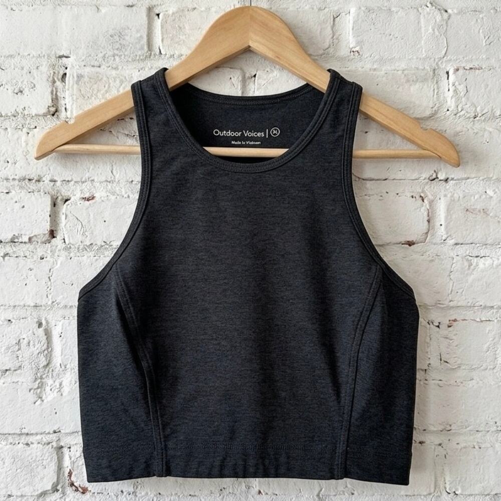 Outdoor Voices Athena High Neck Cropped Tank Top Black Textured Compression M
